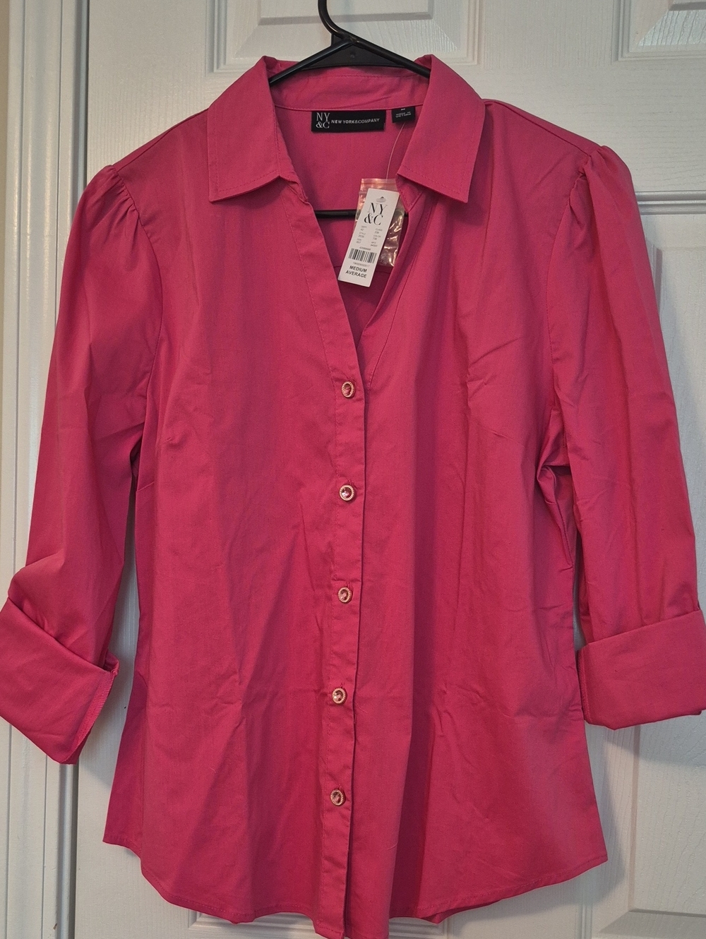 New York & Company Hot Pink Button-Down Shirt
